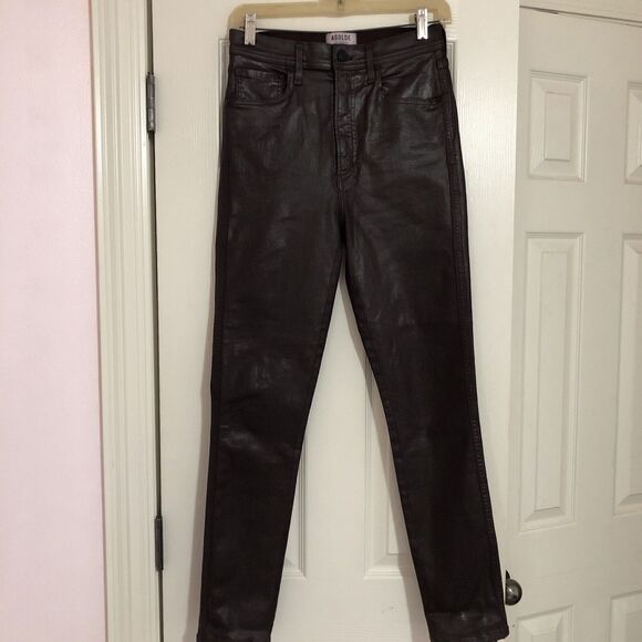 Agolde Pants Women 28 Faux Leather High Rise Jeans Pants Brown Stretch 8… - Picture 1 of 7